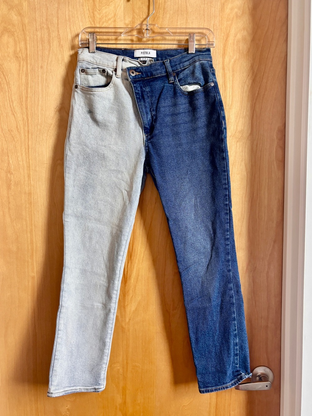 Pistola Two Tone Split Leg Jeans Denim Straight Blue Mismatch Light Dark Y2K